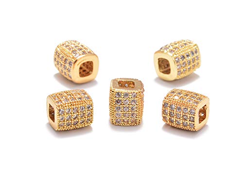 5 Pcs Clear on Gold Rectangular Beads (6x7mm)