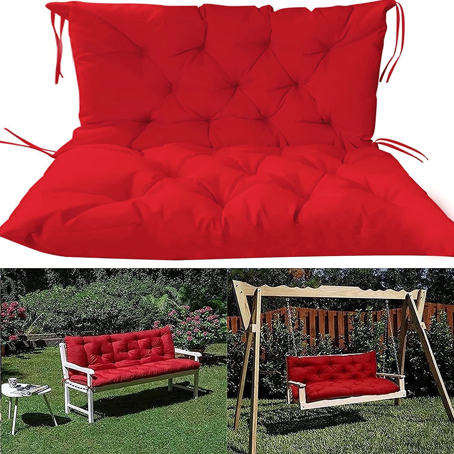 ZHBU Outdoor Bench Cushion Replacement - 2 Seater Swing Cushion with Backrest (59.06