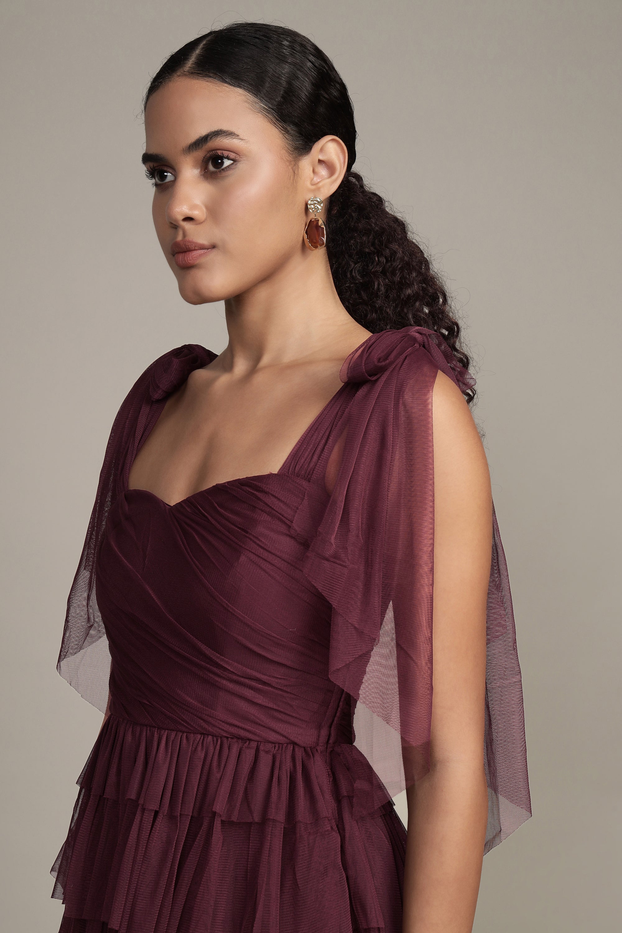 Ophelia Plum Maxi Dress with Tie Detail - Flowy Long Summer Dress for Women, Elegant Boho Chic Style, Perfect for Beach, Vacation, and Casual Outings