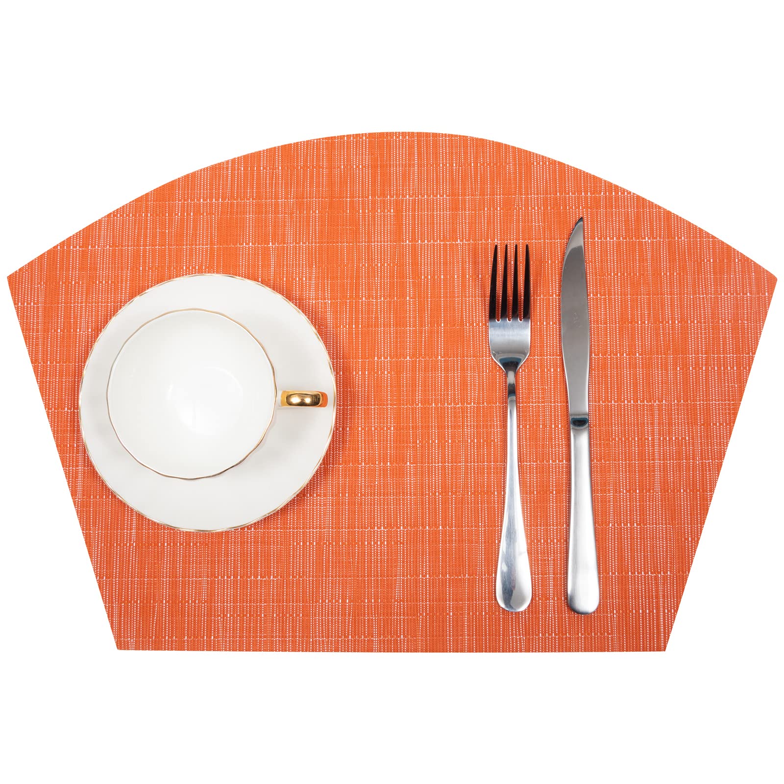 SHACOS 4-Pack Round Vinyl Placemats - Heat Resistant, Wipe Clean Table Mats for Dining - Wedge Design in Orange - Perfect for Kitchen, Restaurant & Outdoor Use