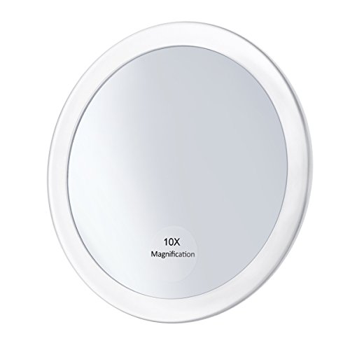 Frcolor 10X Magnifying Mirror with 3 Suction Cups - 5.9 Inch Cosmetic Makeup Mirror, Travel & Pocket Mirror (White) - Perfect for Bathroom Vanity, Travel, and Precise Makeup Application