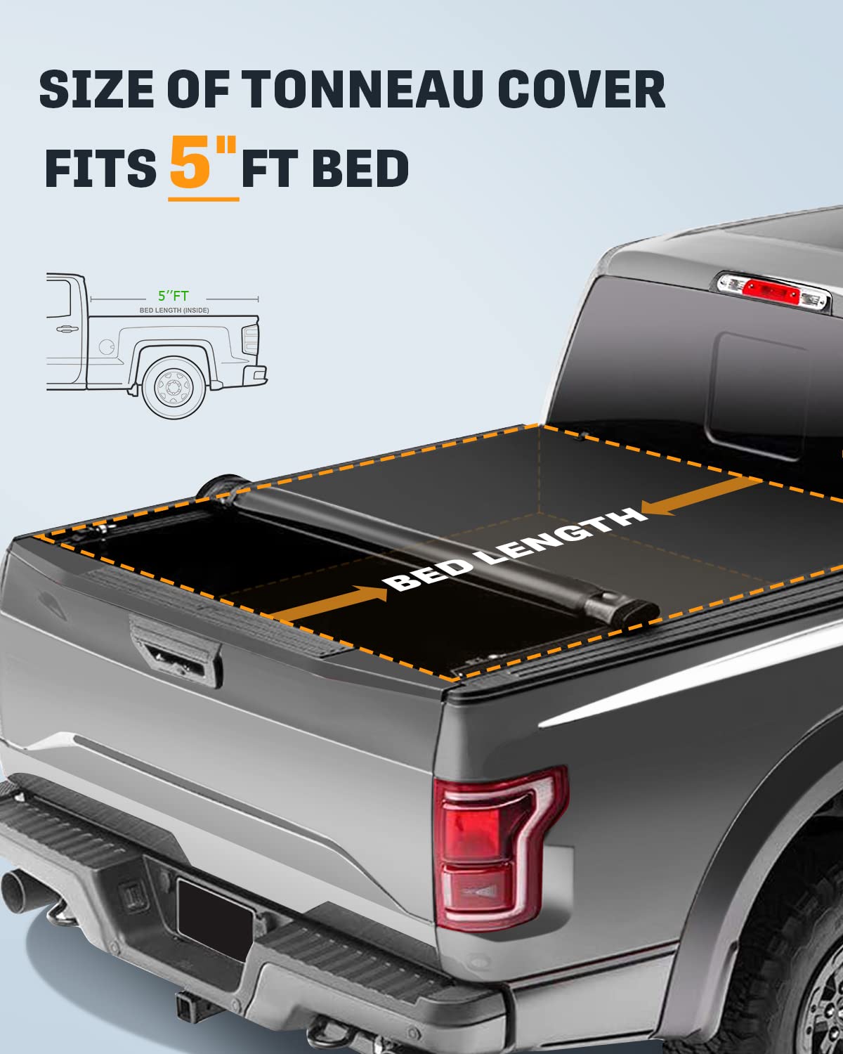 FINDAUTO Soft Roll Up Truck Bed Tonneau Cover for Toyota Tacoma 2016-2021 - Fleetside 5FT Bed | Waterproof & Durable Pickup Truck Accessory for Cargo Protection & Improved Fuel Efficiency