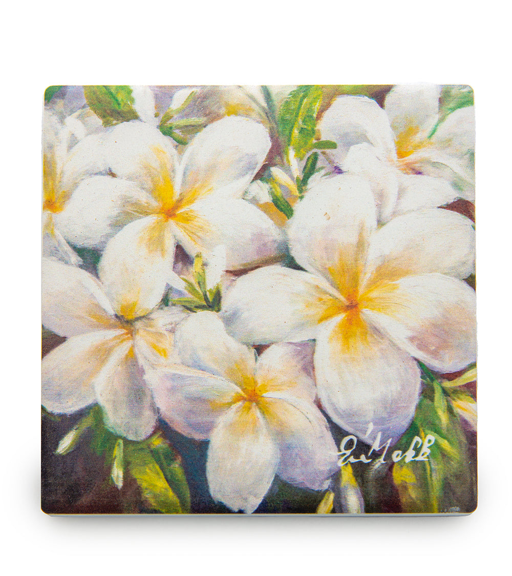 Eva Makk Handmade Sandstone Coaster Set with Plumeria Flower Design - Perfect for Coffee Tables, Home Decor & Gift Giving