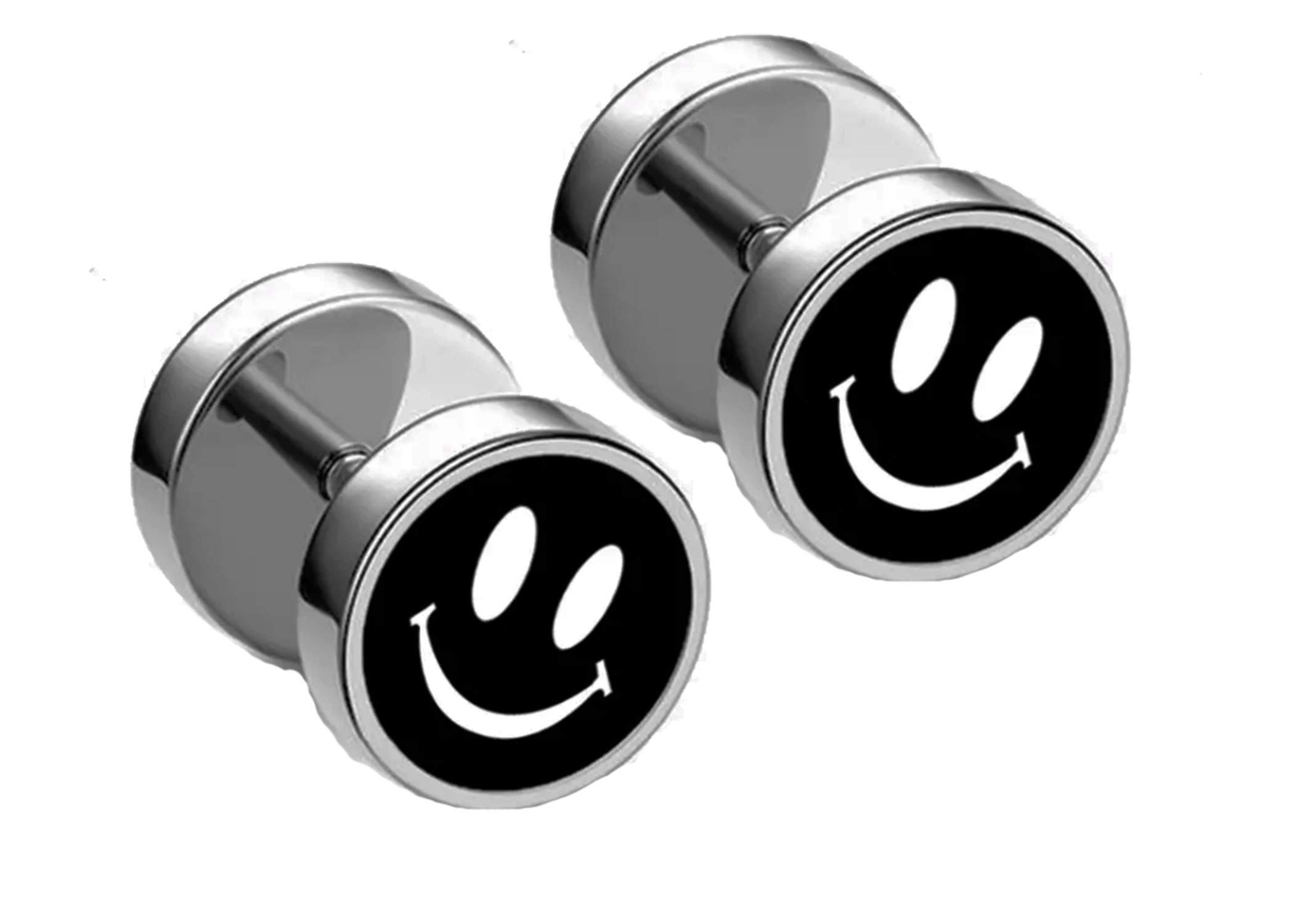 Hypoallergenic Smiley Face Earrings for Men & Women - Stainless Steel Screw Back Studs in Black & Silver | Fun Statement Jewelry for Teens, Boys & Girls | Perfect for Parties, Gifts & Everyday Wear