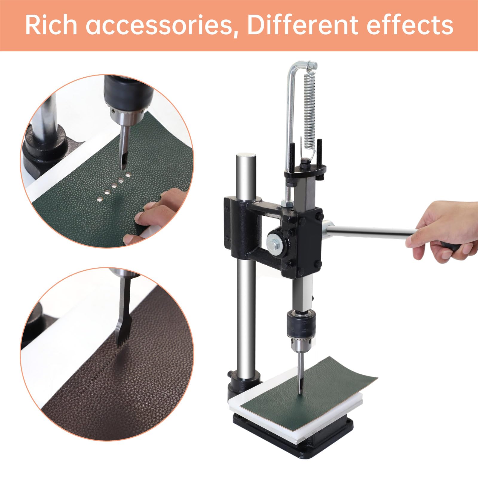 Professional Leather Hole Punch Tool Set - Manual Hand Press Punching Machine with Chuck, PP & Aluminum Plates for DIY Craft, Leatherworking, Belts & Accessories (Style D) - Perfect for Leather Crafting, Shoe Repair & Bag Making Projects