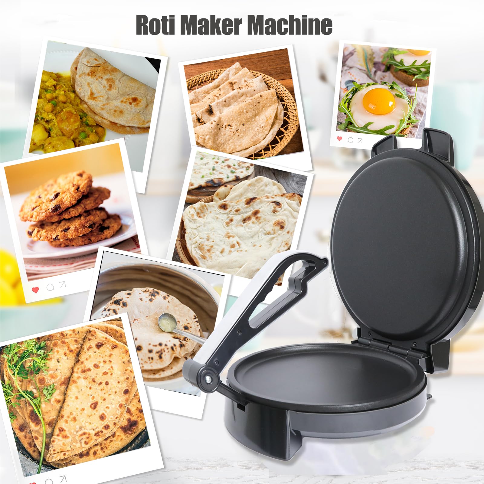 Electric Roti Maker Machine - 10 Inch Non-Stick Tortilla Press with Adjustable Temperature & Removable Handle - Perfect for Making Roti, Chapati, Tortillas at Home or Restaurant