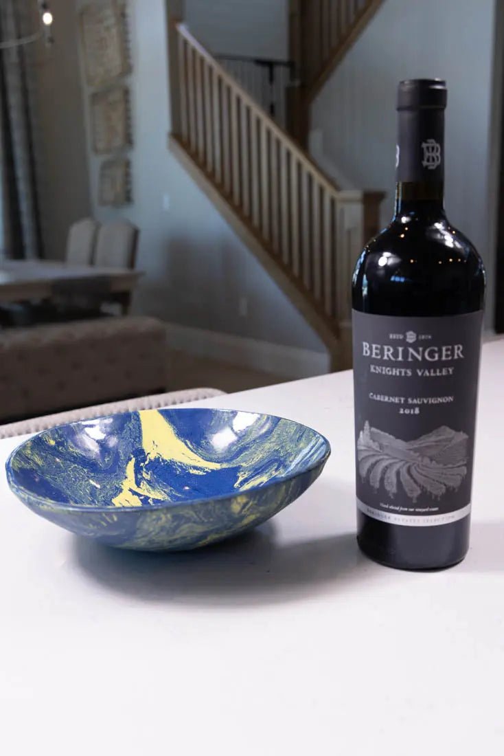 Large Porcelain Nerikomi Serving Bowl - Navy Blue & Yellow Handcrafted Bowl for Soup, Salad, Pasta (Big Bowl Series) | Perfect for Dining, Entertaining & Kitchen Decor