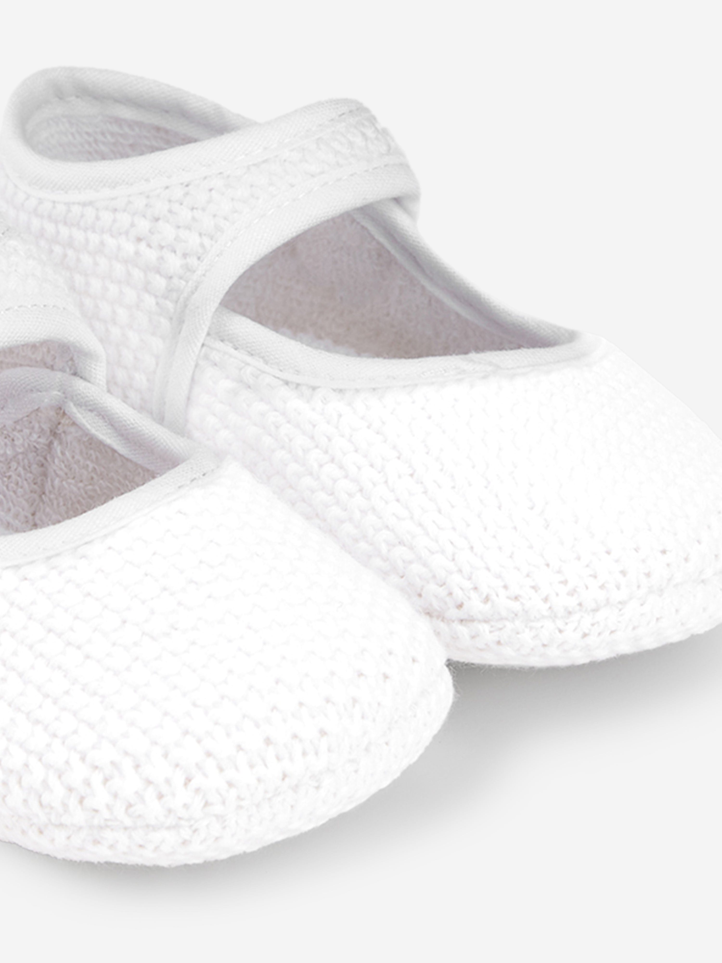 Baby Girls Cotton Knit Pre-Walker Shoes in White - Soft First Walking Shoes for Infants & Toddlers - Perfect for Indoor Play, First Steps, and Special Occasions