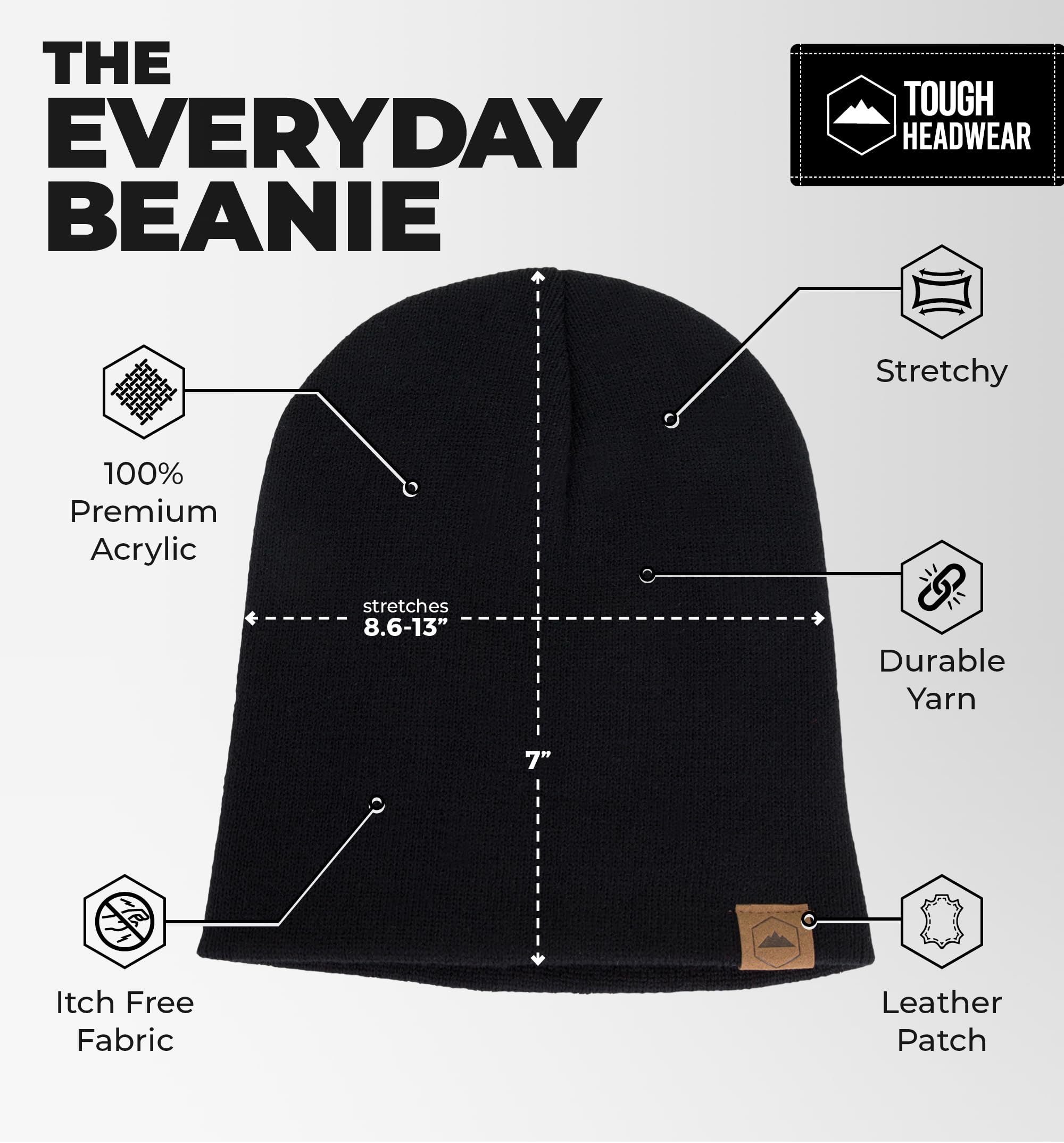 Tough Headwear Daily Knit Beanie for Men & Women - Warm Winter Hat for Cold Weather - Cozy Unisex Skull Cap - Perfect for Outdoor Activities, Skiing, Snowboarding and Casual Winter Fashion