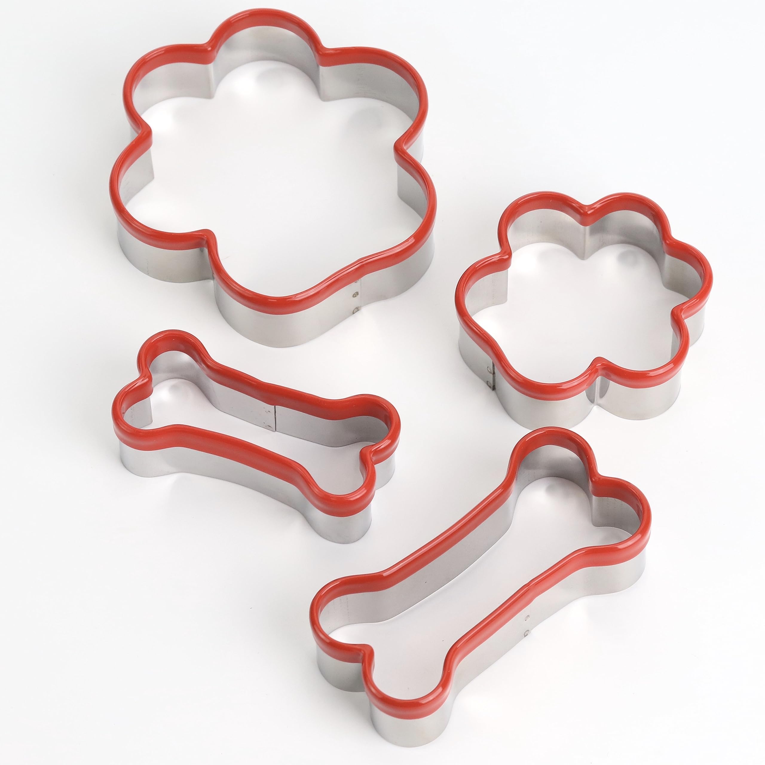 4 Pcs Dog Bone & Paw Cookie Cutters Set - Non-Toxic Soft PVC Coated Dog Treat Cutters for Baking, DIY Dog Biscuits & Homemade Pet Snacks - Perfect for Dog Birthday Parties, Training Rewards & Holiday Gifts