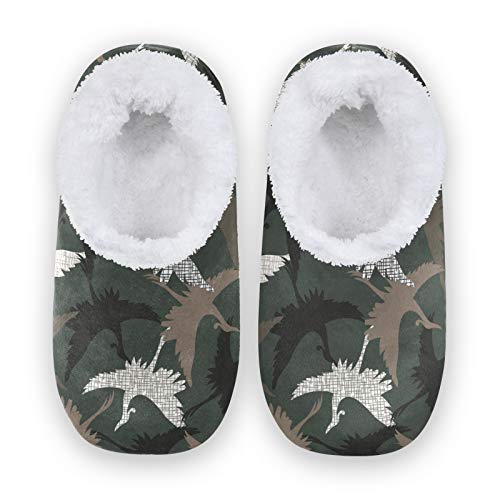 Women's Cozy Bird Camouflage Coral Fleece House Slippers - Soft Indoor/Outdoor Home Shoes for Women & Men (US 5-6) - Perfect for Lounging, Relaxing & Winter Comfort