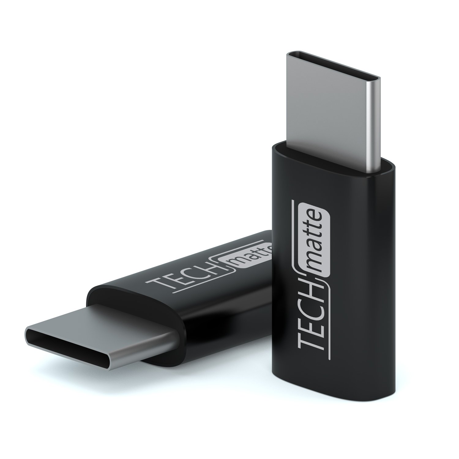 TechMatte Micro USB to USB C Adapter - 2 Pack Black | Fast Charging & Data Sync | Compatible with Smartphones, Tablets & Laptops for Home, Office & Travel Use