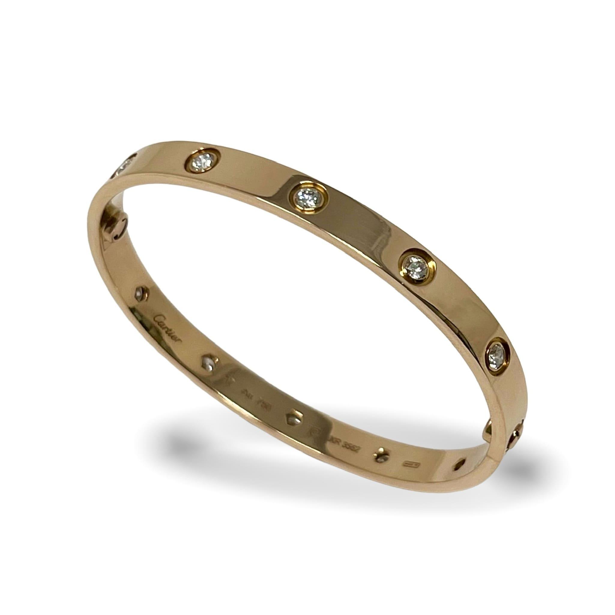 Cartier 18K Rose Gold Love Bracelet with 10 Diamonds - Size 17 | Luxury Jewelry Gift for Women, Anniversary & Valentine's Day Present