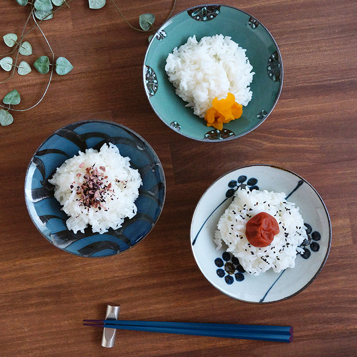 Premium Hasami Yaki Japanese Rice Bowl Set - 3-Piece Handcrafted Ceramic Dish Set with Traditional Patterns, Perfect for Sushi, Rice, and Asian Cuisine | Microwave & Dishwasher Safe