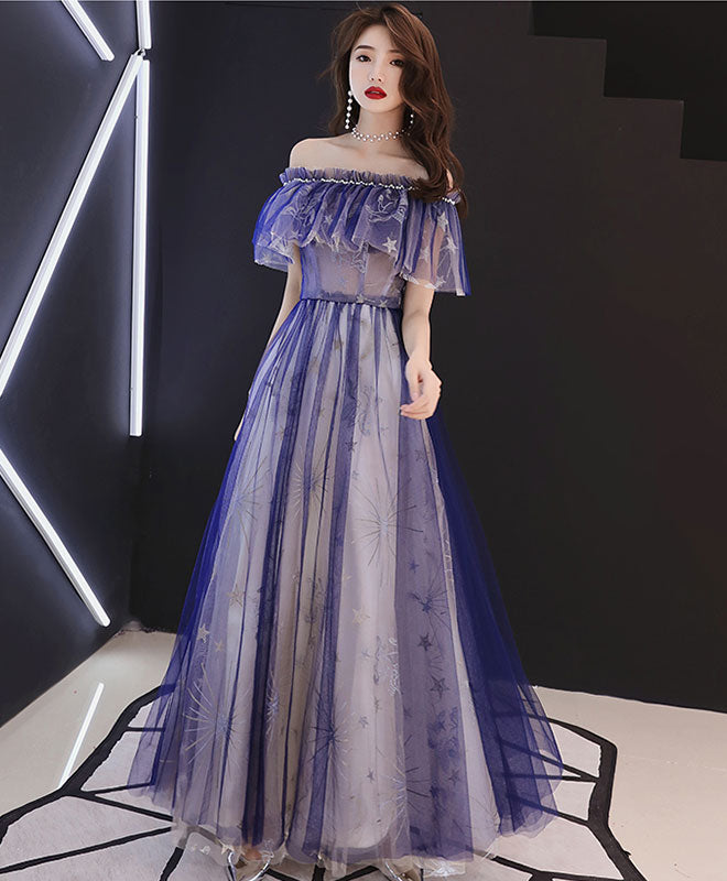 Elegant Blue Tulle Lace Tea-Length Prom Dress | Vintage-Inspired Evening Gown for Homecoming, Wedding Guest & Special Occasions