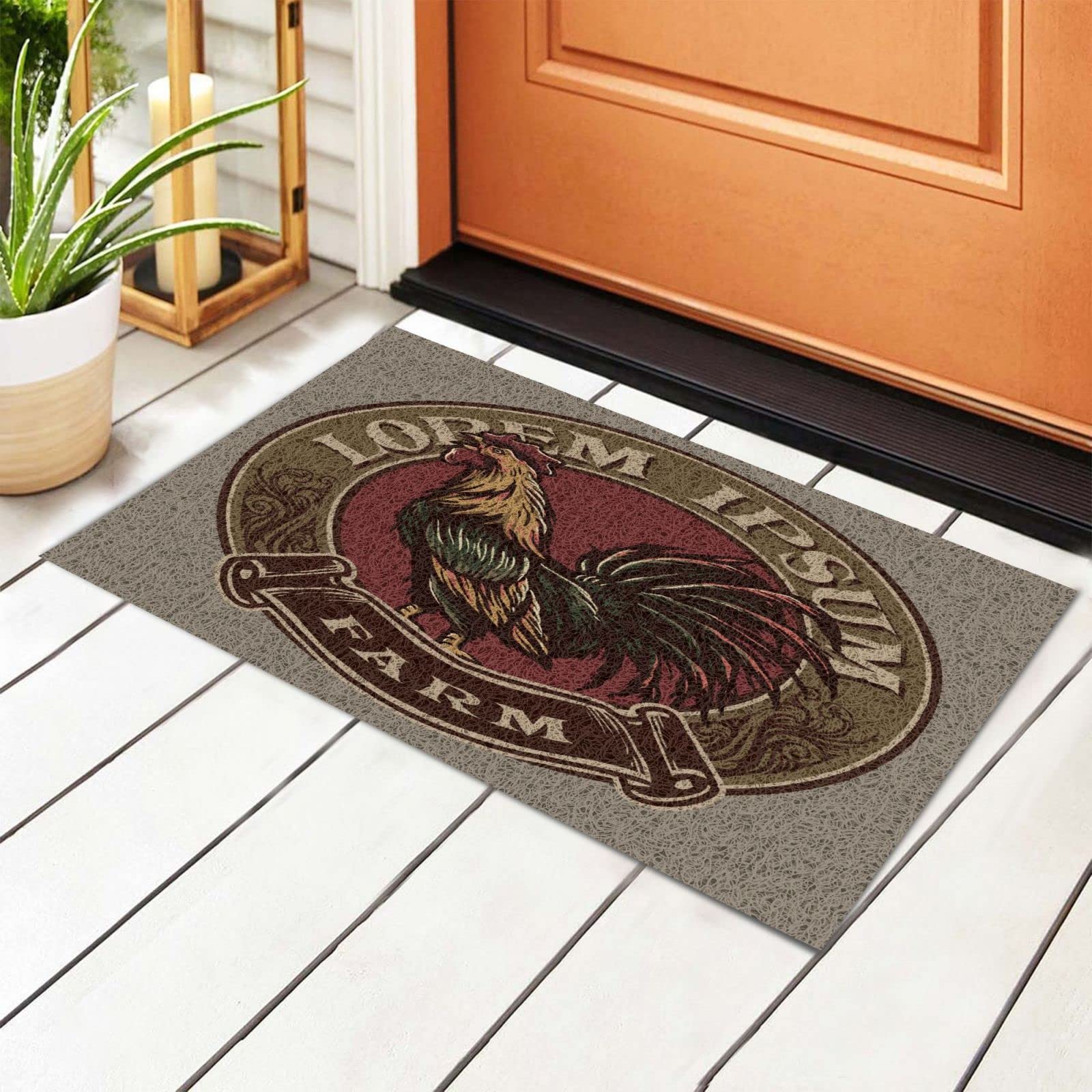 Vintage Rooster Welcome Mat - Non-Slip Indoor/Outdoor Rug for Farmhouse Decor