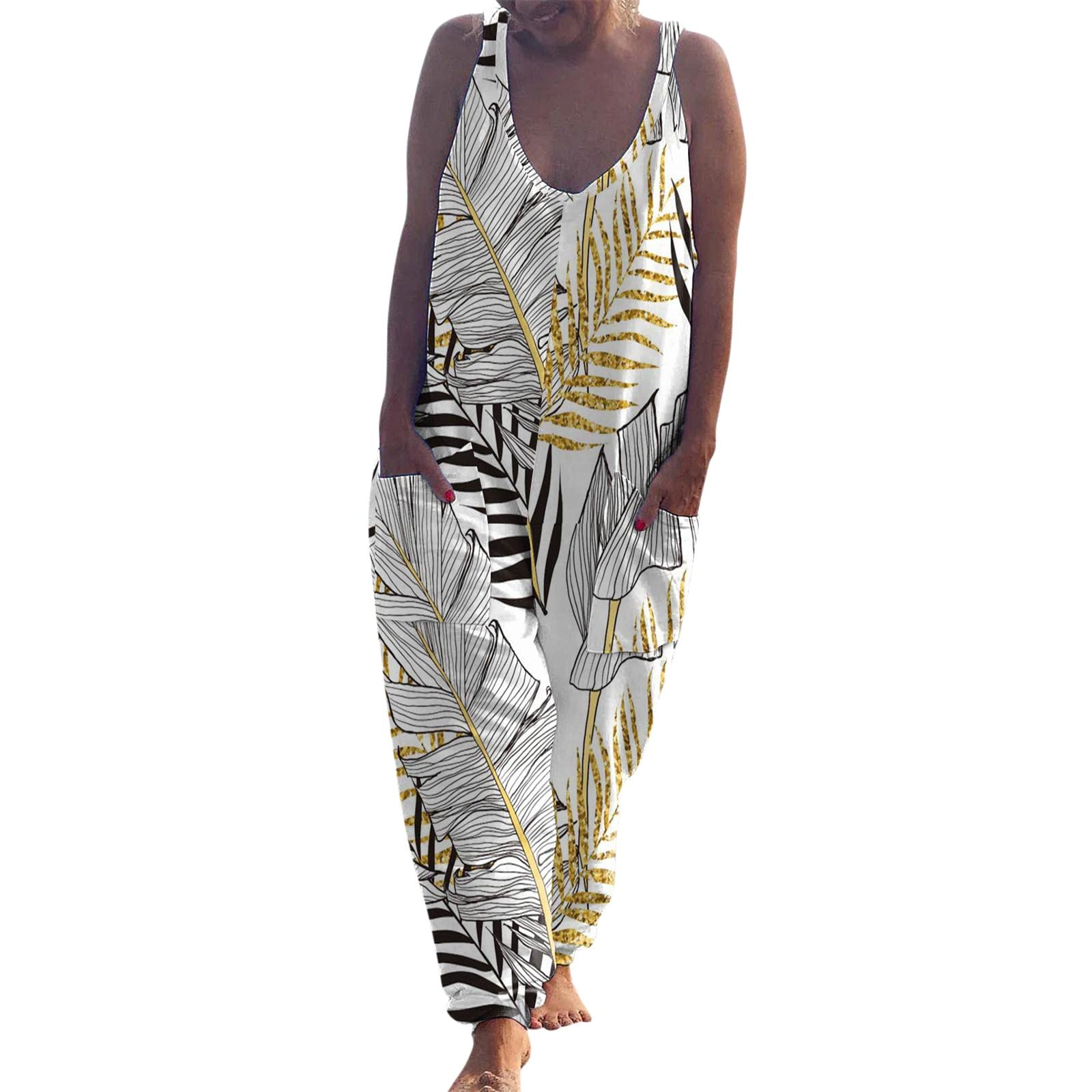 Women's Casual Sleeveless Printed Jumpsuit - Summer Loose Fit Romper with Long Pants | Perfect for Beach Outings, Summer Travel & Casual Streetwear Fashion