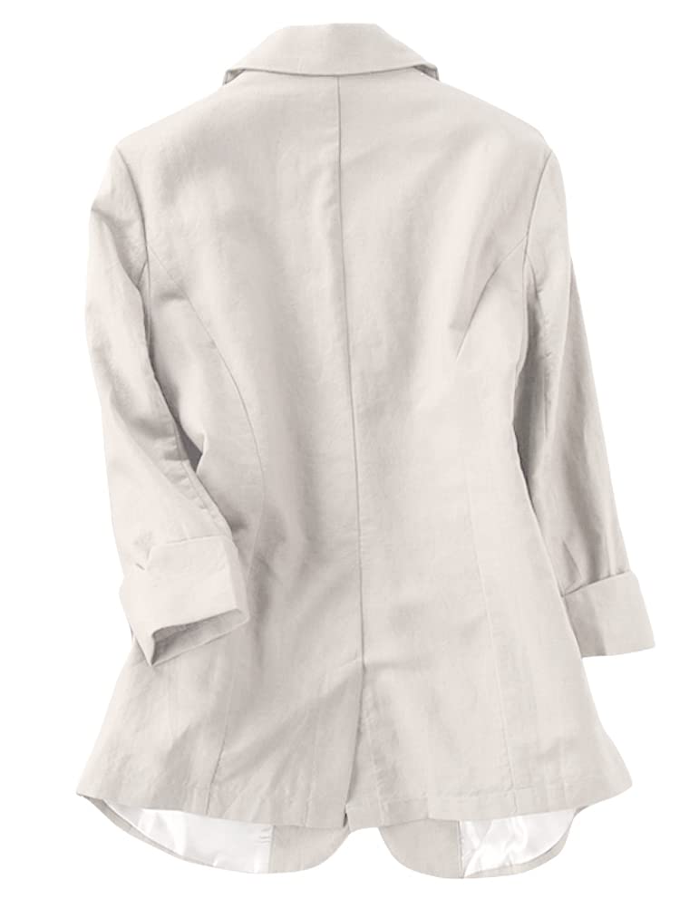 Women's Casual 3/4 Sleeve Cotton Linen Blazer Jacket - Breathable Open Front Summer Office Wear & Outdoor Cover-Up