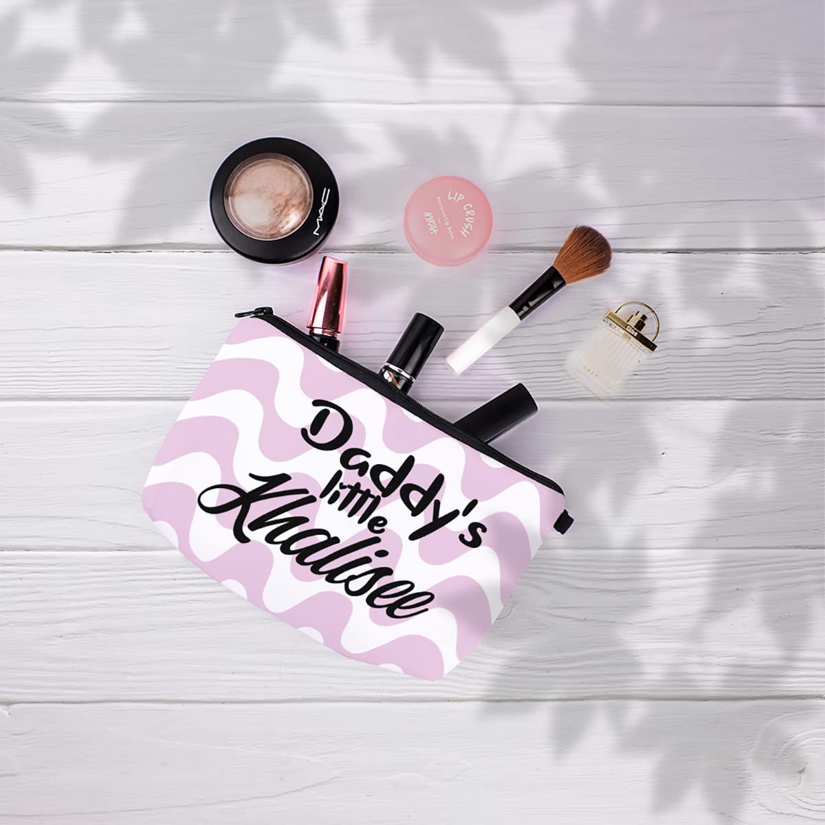Crazyify Daddys Little Khalisee Printed Canvas Cosmetic Bag for Women | Waterproof Zipper Pouch | Travel Toiletry & Makeup Organizer | Perfect for Gym, Vacation, and Daily Essentials Storage
