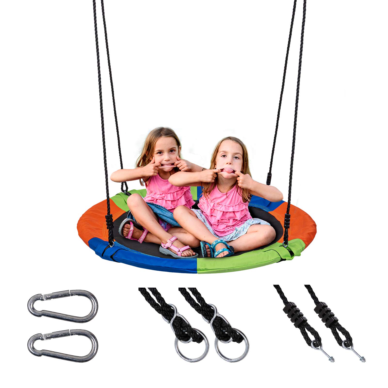 Sunnyglade 40 Inch Heavy-Duty Kids Saucer Tree Swing - 600D Oxford Fabric Platform Seat with Steel Frame & Carabiner Hooks (550 lb Capacity) - Perfect for Backyard Play, Parks, and Outdoor Family Fun