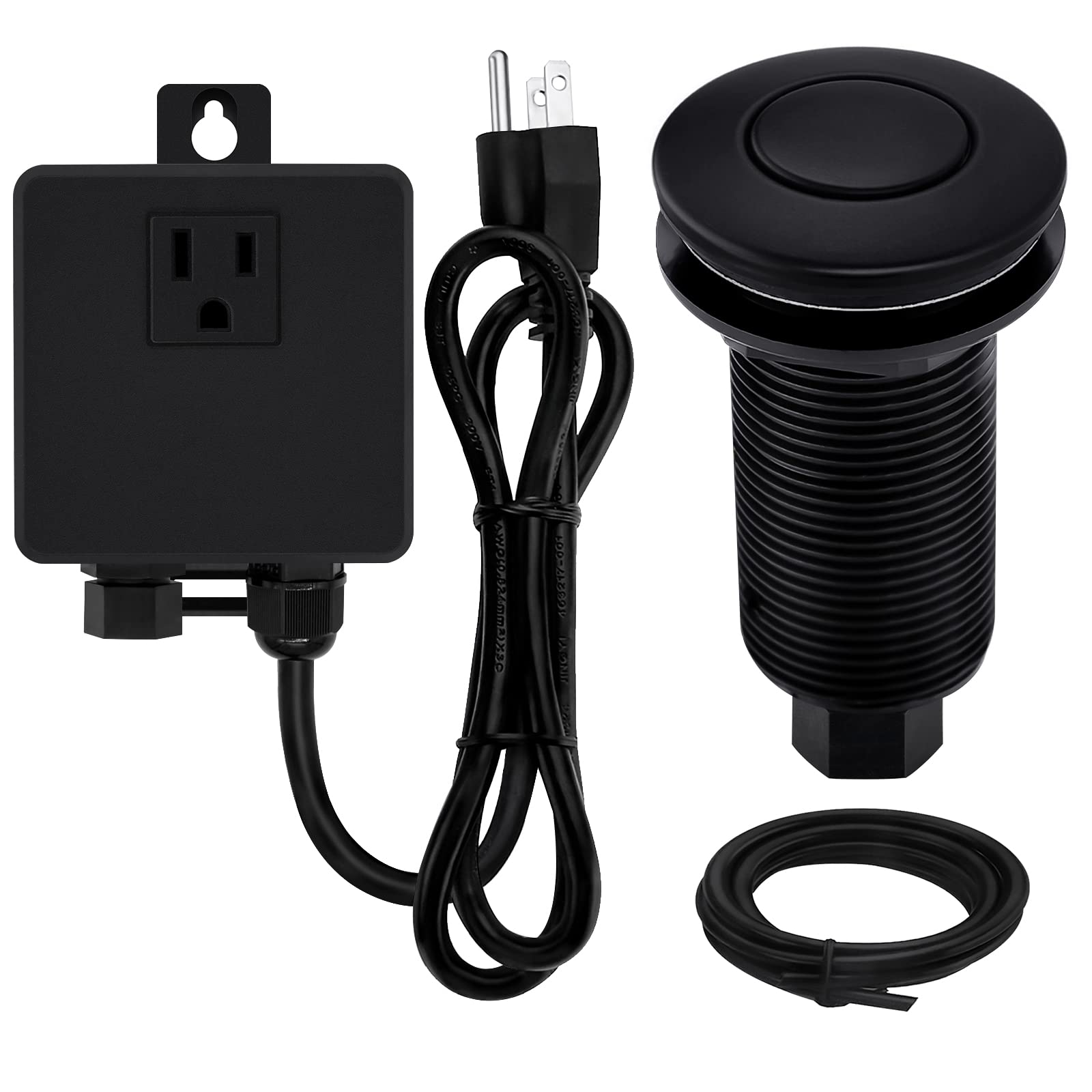 SINKINGDOM Garbage Disposal Air Switch Kit - Matte Black Brass Cover with Long Button, UL Certified for Kitchen Sink Waste Disposal System - Perfect for Home Kitchen Renovation & Under Sink Installation