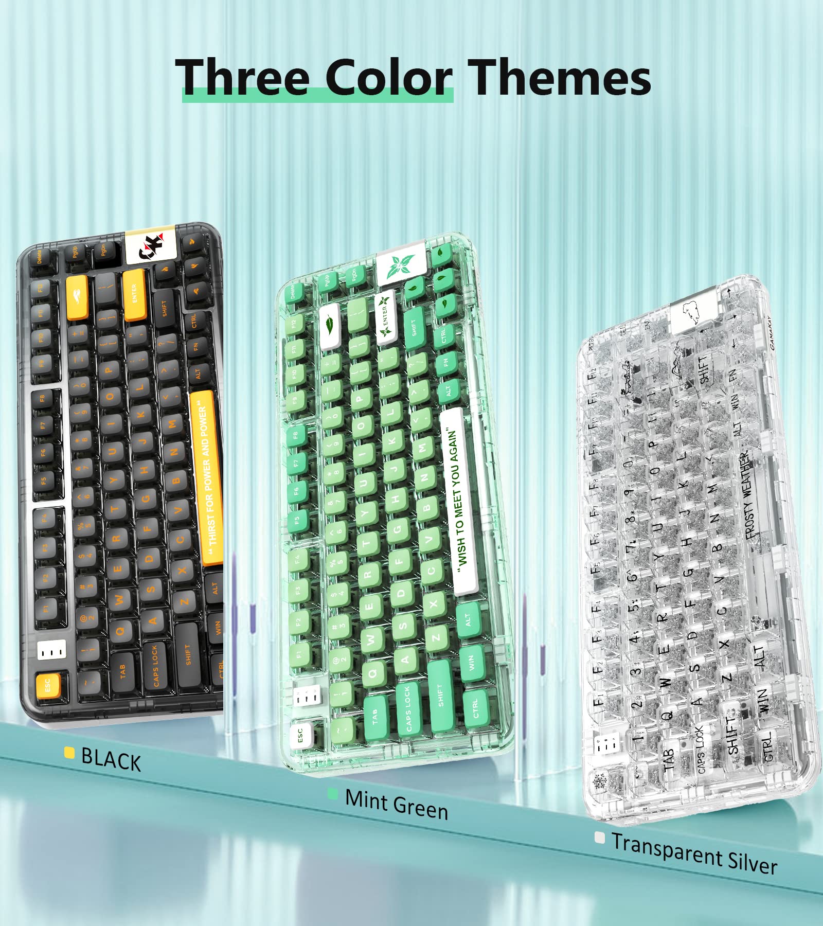 GK GAMAKAY GK75 75% RGB Transparent Gasket Mechanical Keyboard - Bluetooth/USB-C Wired/2.4GHz Wireless, 80 Keys Hot Swappable, KSA Profile PBT Keycaps for Gaming & Typing - Compatible with Windows & Mac (GamaKay Crystal Switch) - Perfect for Esports, Office Work & Content Creation
