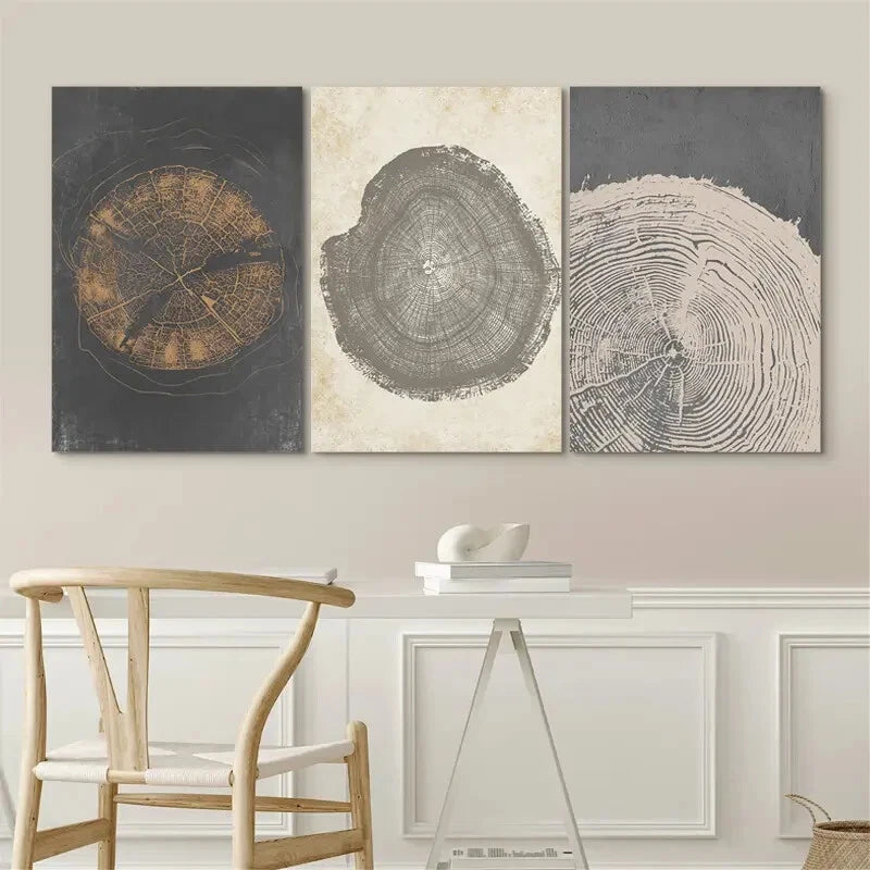 3-Piece Pastel Grunge Wood Tree Rings Abstract Wall Art Set - Framed Canvas 50x70cm (19.7x27.6in) - High Quality Print | 100% Australian Made | Ready to Hang - Perfect for Living Room, Bedroom & Office Decor