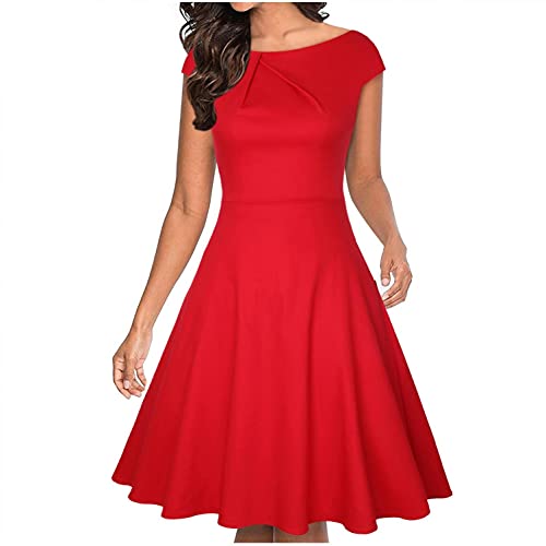 Elegant Women's Midi Dress Short Sleeve Crewneck A-Line Swing Cocktail Dress for Wedding Guest, Party, Prom & Casual Wear - Perfect for Special Occasions & Everyday Outings