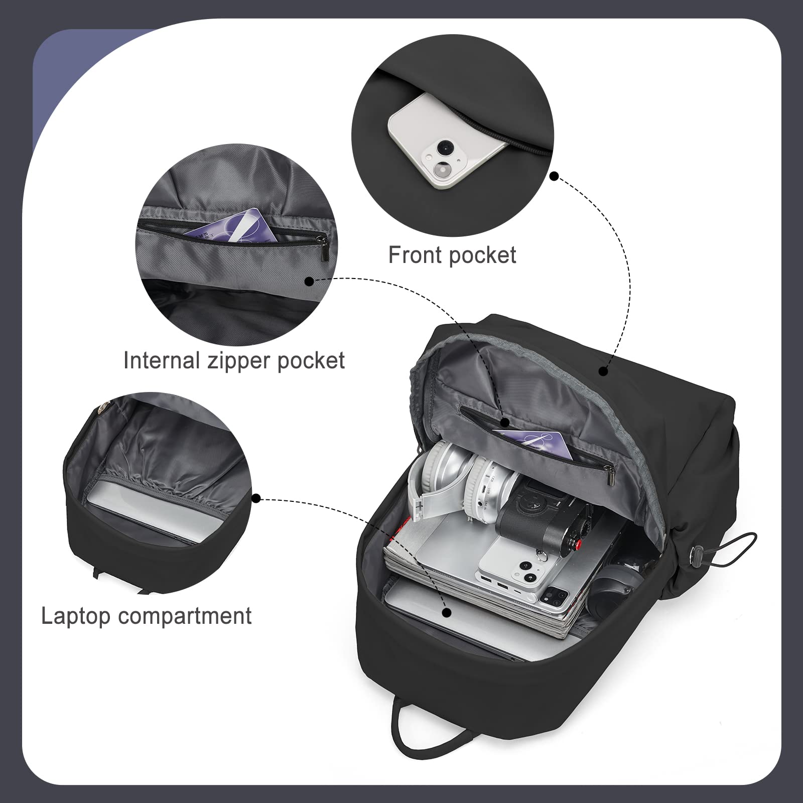 Stylish Black Backpack for Women & Men - Waterproof Small School Backpack for College, Gym & Travel - Durable Book Bag for Daily Use, Commuting & Outdoor Activities