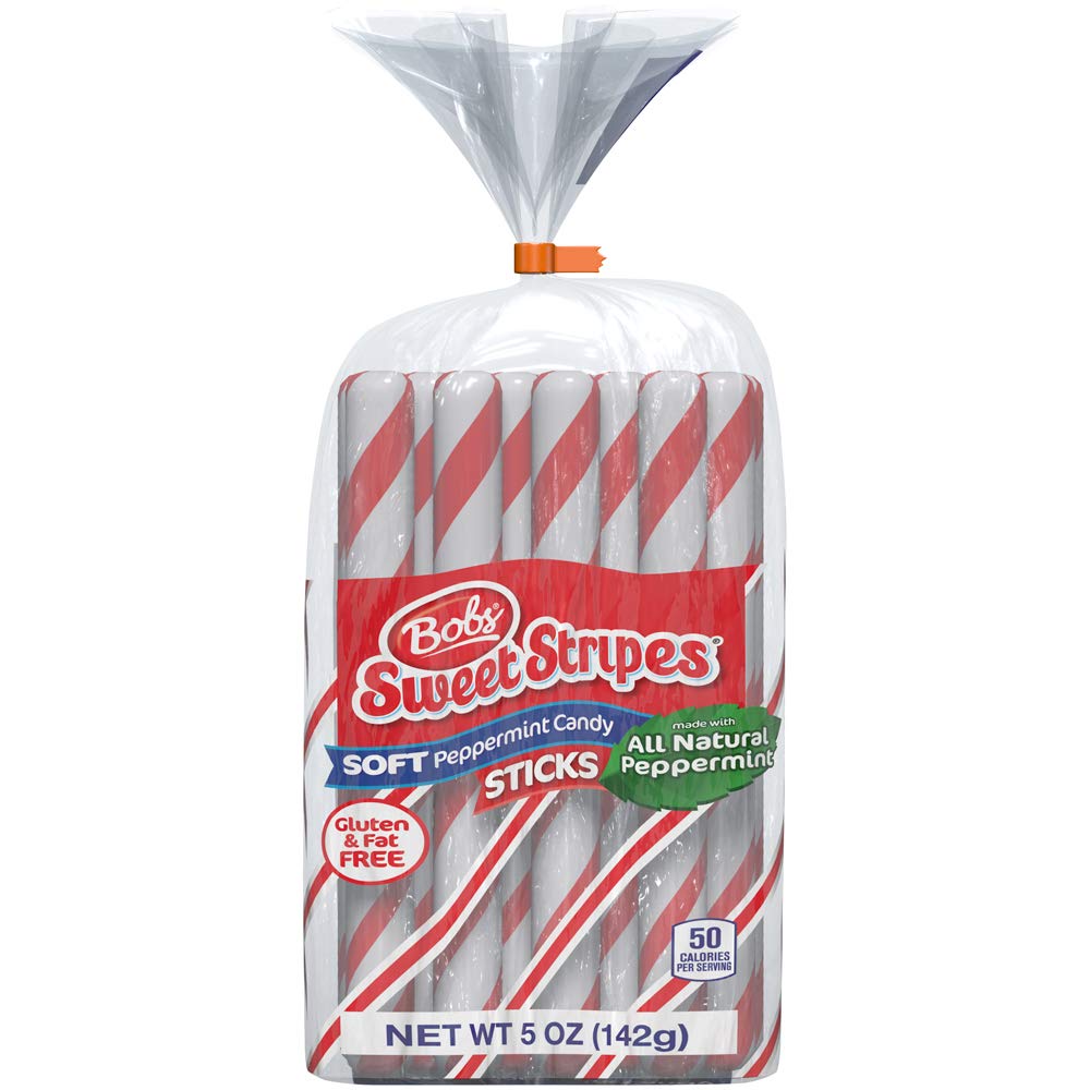 Bobs Sweet Stripes Soft Mint Candy Sticks - 5 Ounce Bag of Individually Wrapped Peppermint Candies | Perfect for Office Treats, Party Favors & Holiday Stocking Stuffers
