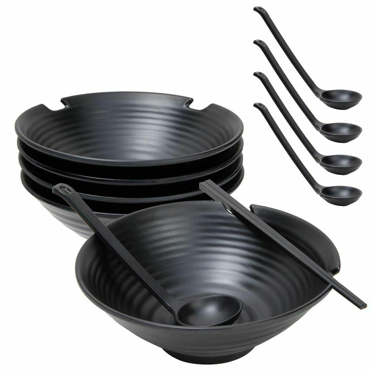 **CarteRE 4-Piece Large Melamine Ramen Noodle Soup Bowls Set with Chopsticks & Ladle Spoons - Durable & Stylish Asian Dinnerware - Perfect Gift for Men, Women, Dad - Christmas, Birthday, Housewarming - Ideal for Ramen, Pho, Udon & Hot Soups**