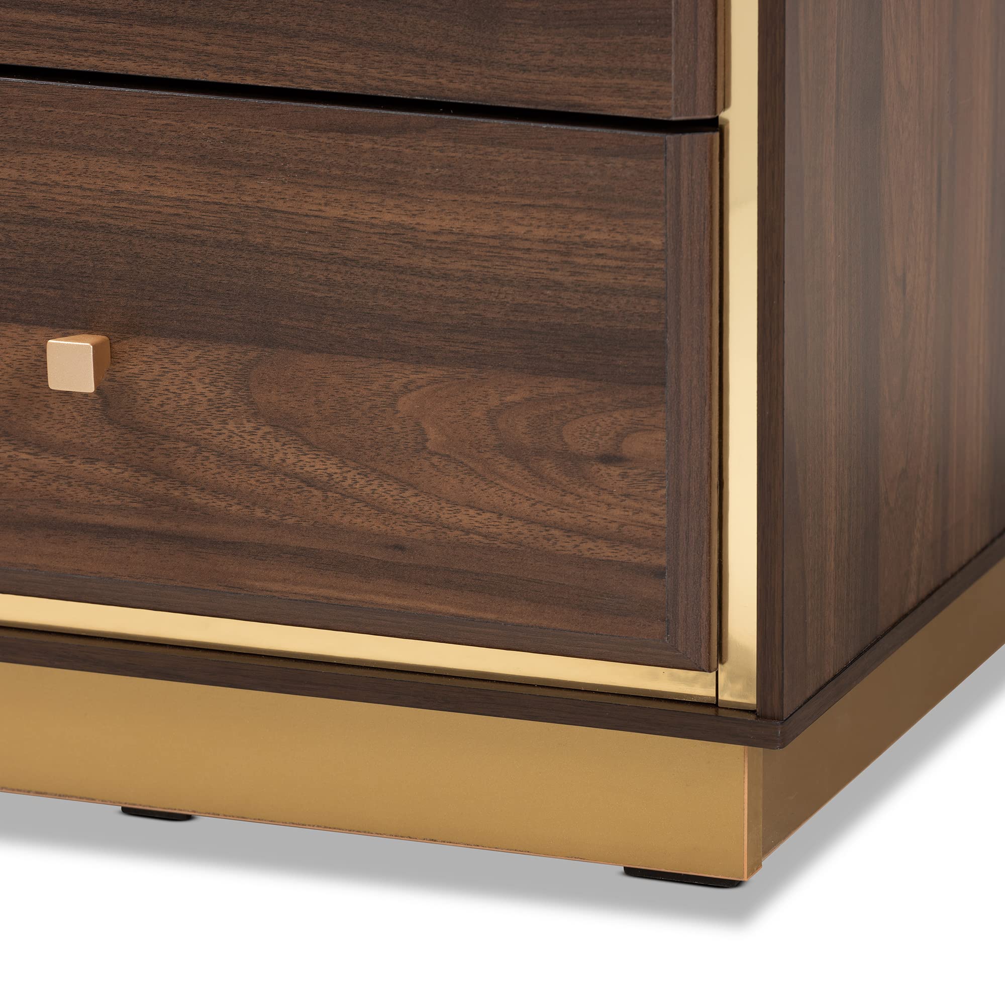 Baxton Studio Cormac Nightstands - Walnut Brown & Gold Finish, Modern Bedside Tables for Bedroom, Nightstand with Drawer & Shelf - Perfect for Home Decor & Small Space Storage