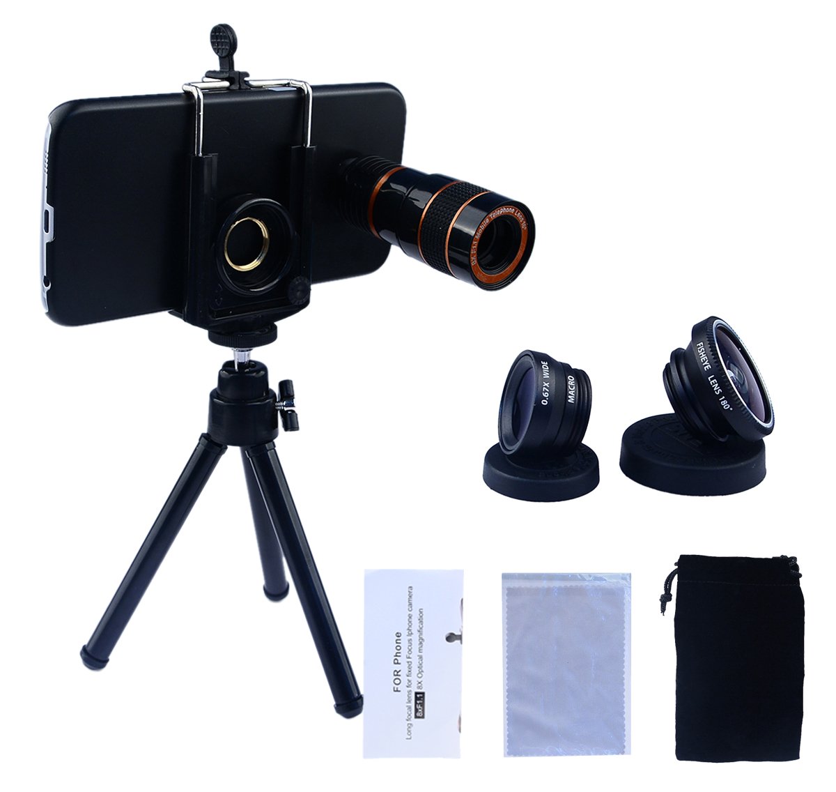 Apexel iPhone 4/4S Camera Lens Kit - 8x Telephoto, Fisheye, Wide Angle & Macro Lenses with Mini Tripod & Universal Phone Holder - Perfect for Travel Photography, Vlogging & Close-up Shots