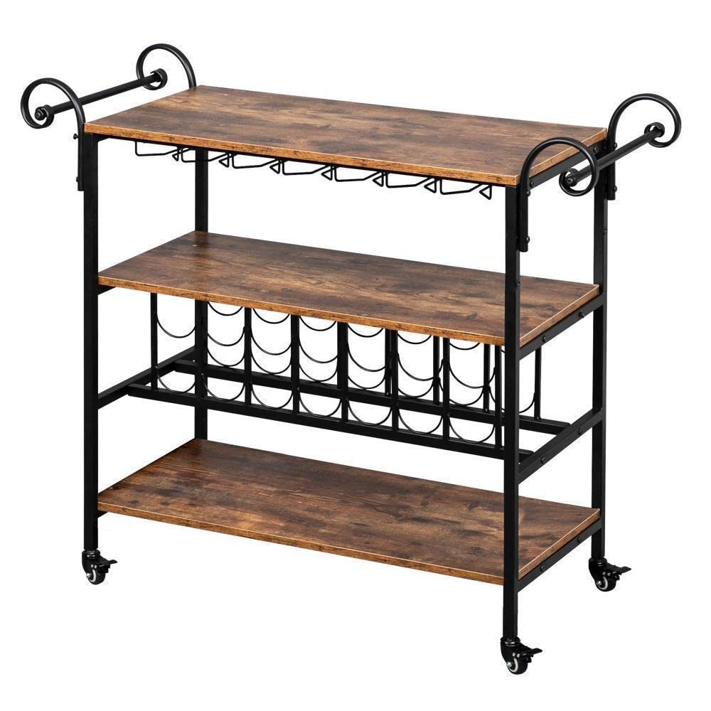 TratoKS Premium Rolling Kitchen Cart with Wheels - Mobile Storage Liquor Wine Bar Serving Trolley, Cup Hanger & Spice Rack - Perfect for Small Kitchens, Dining Rooms & Outdoor Entertaining