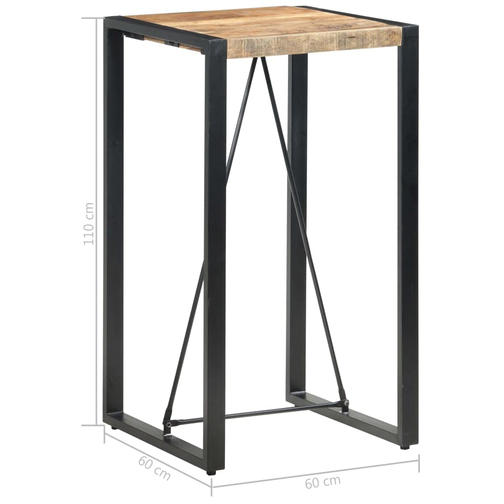 Industrial Design Bar Table with Sturdy Metal Frame, Solid Mango Wood Dining Table, 23.6