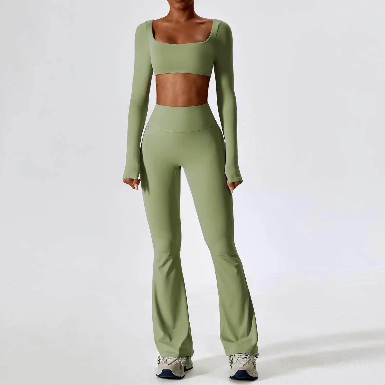 2-Piece Women's Yoga Tracksuit Set - Long Sleeve Crop Top & High Waist Leggings - Gym Workout Sportswear for Fitness, Running & Lounge Wear