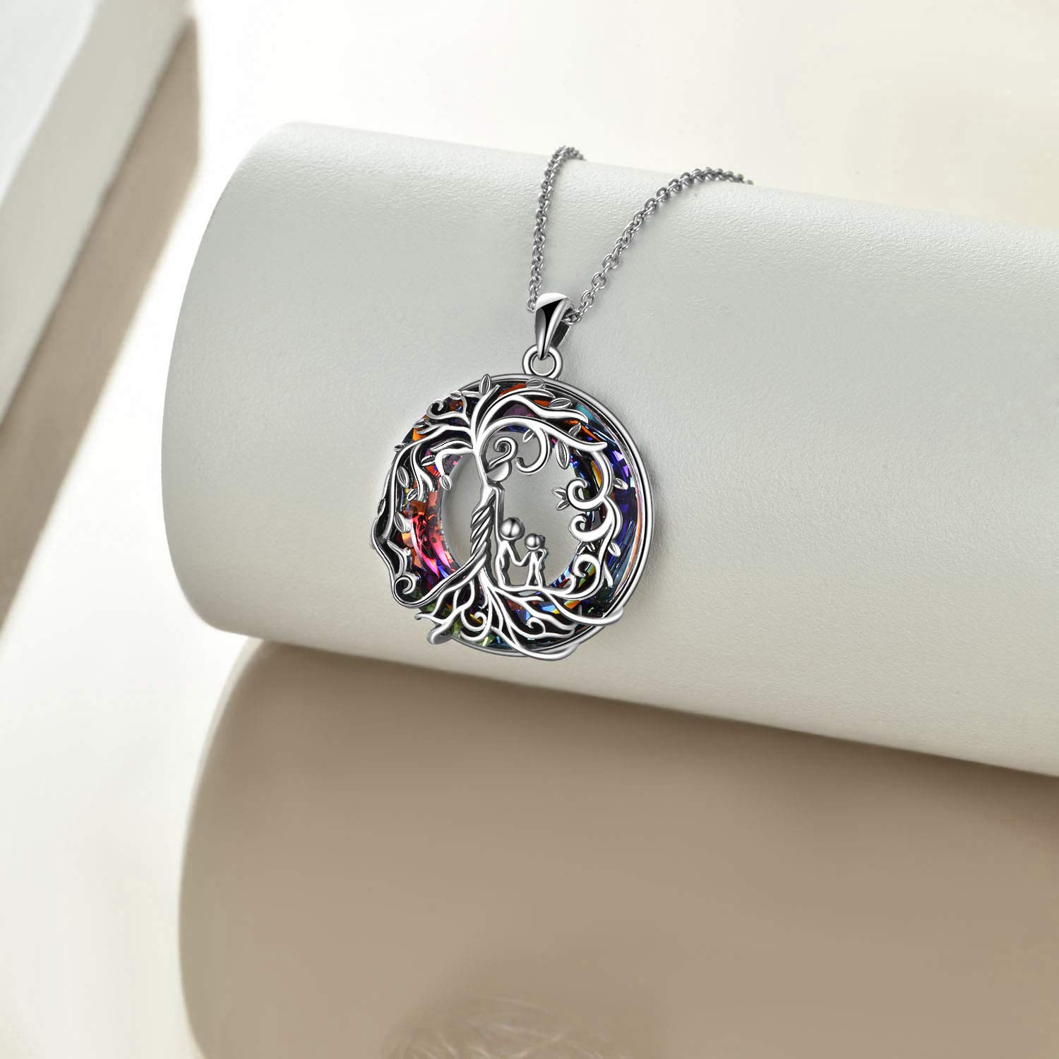 TOUPOP 925 Sterling Silver Family Tree Necklace for Mom, Daughter, Son - Mother's Day, Birthday Gift for Women, Grandma - Elegant Crystal Jewelry for Special Occasions & Family Bonding