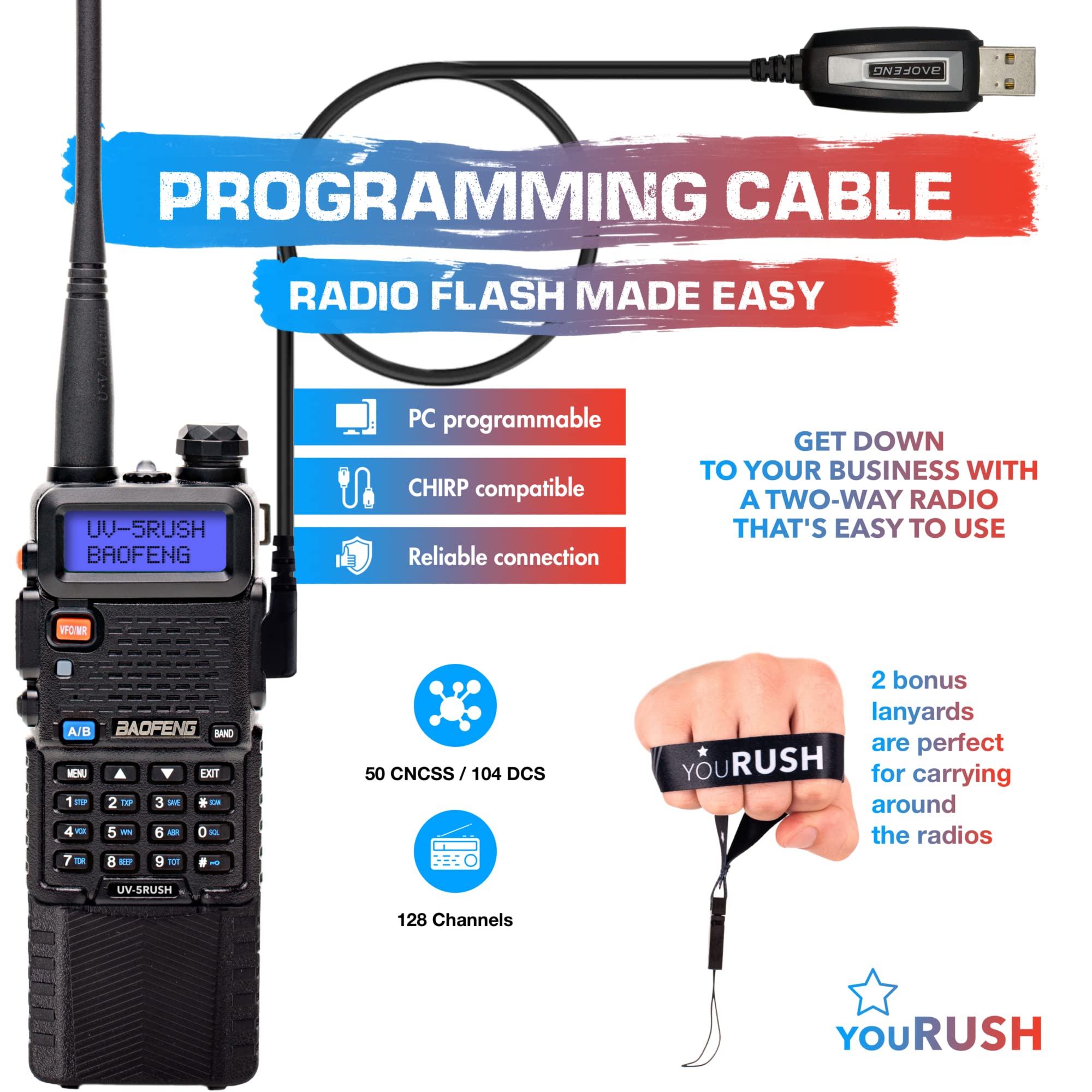 Portable Ham Radio 2 Pack UV-5R 8W Dual Band Two Way Radio with Extended Battery BL-5L 3800mAh - Includes Lanyard, USB Programming Cable & Charger - Chirp Support & USA Warranty - Perfect for Outdoor Adventures, Emergency Communication, and Hobbyist Use