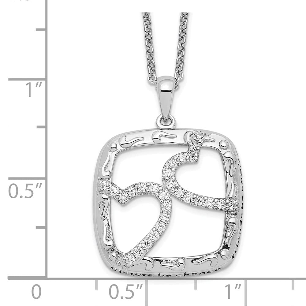 Sterling Silver Sisters By Chance Heart Necklace - 18 Inch CZ Pendant with Antique Finish | Perfect Gift for Sisters, Best Friends & Loved Ones | Elegant Jewelry for Birthdays, Anniversaries & Special Occasions