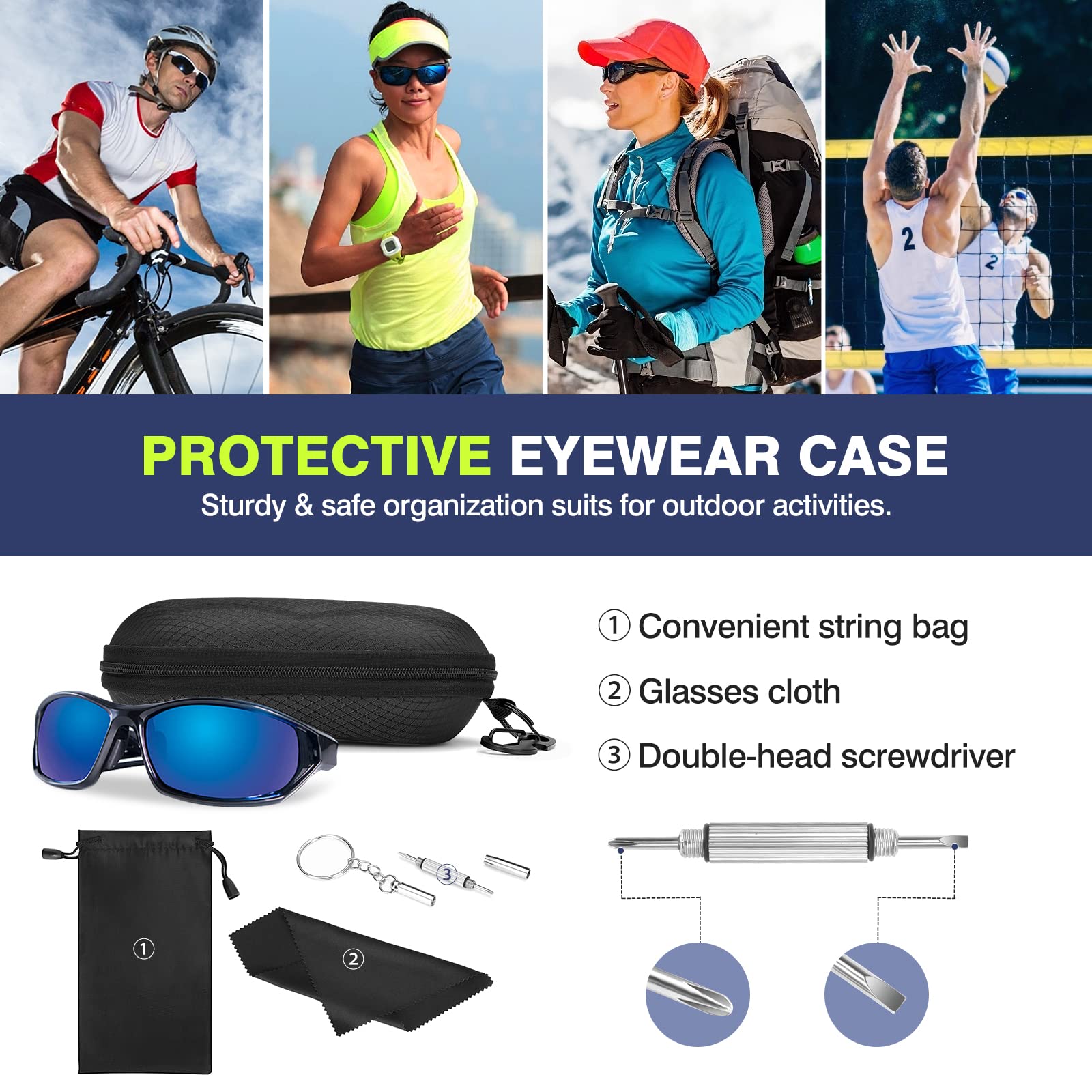 MoKo Semi Hard Shell Sunglasses Case - Unisex Protective Eyeglass Holder with Metal Hanging Hook | Travel, Outdoor & Daily Use Eyewear Storage Solution