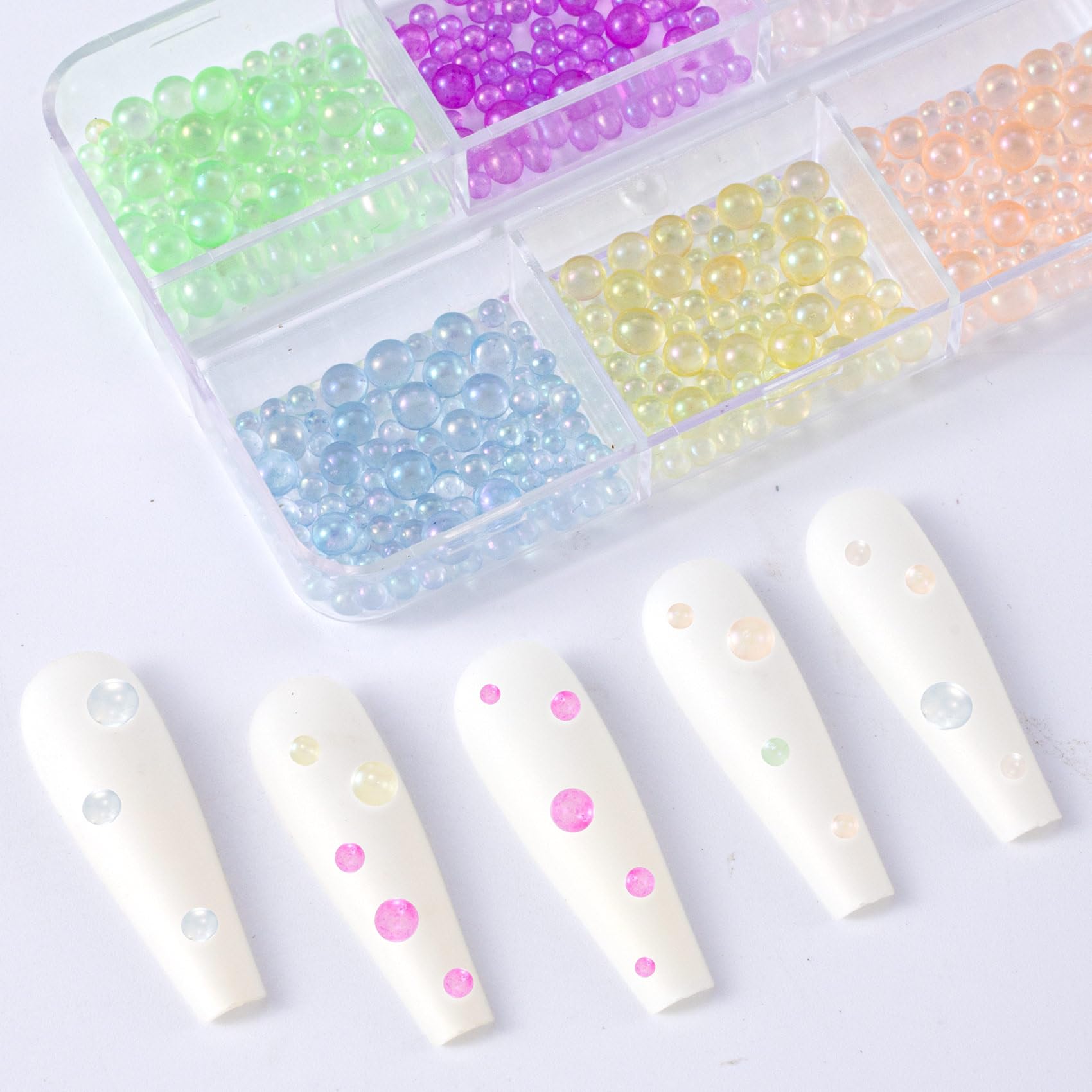 HINZIC 2 Boxes Aurora Mermaid Beads Nail Charms - Iridescent Mermaid Bubble Beads, Semi-Circular Flat Back Nail Pearls for 3D Nail Art Designs, DIY Nail Jewelry & Craft Decorations | Perfect for Manicures, Nail Salons, and Creative DIY Projects