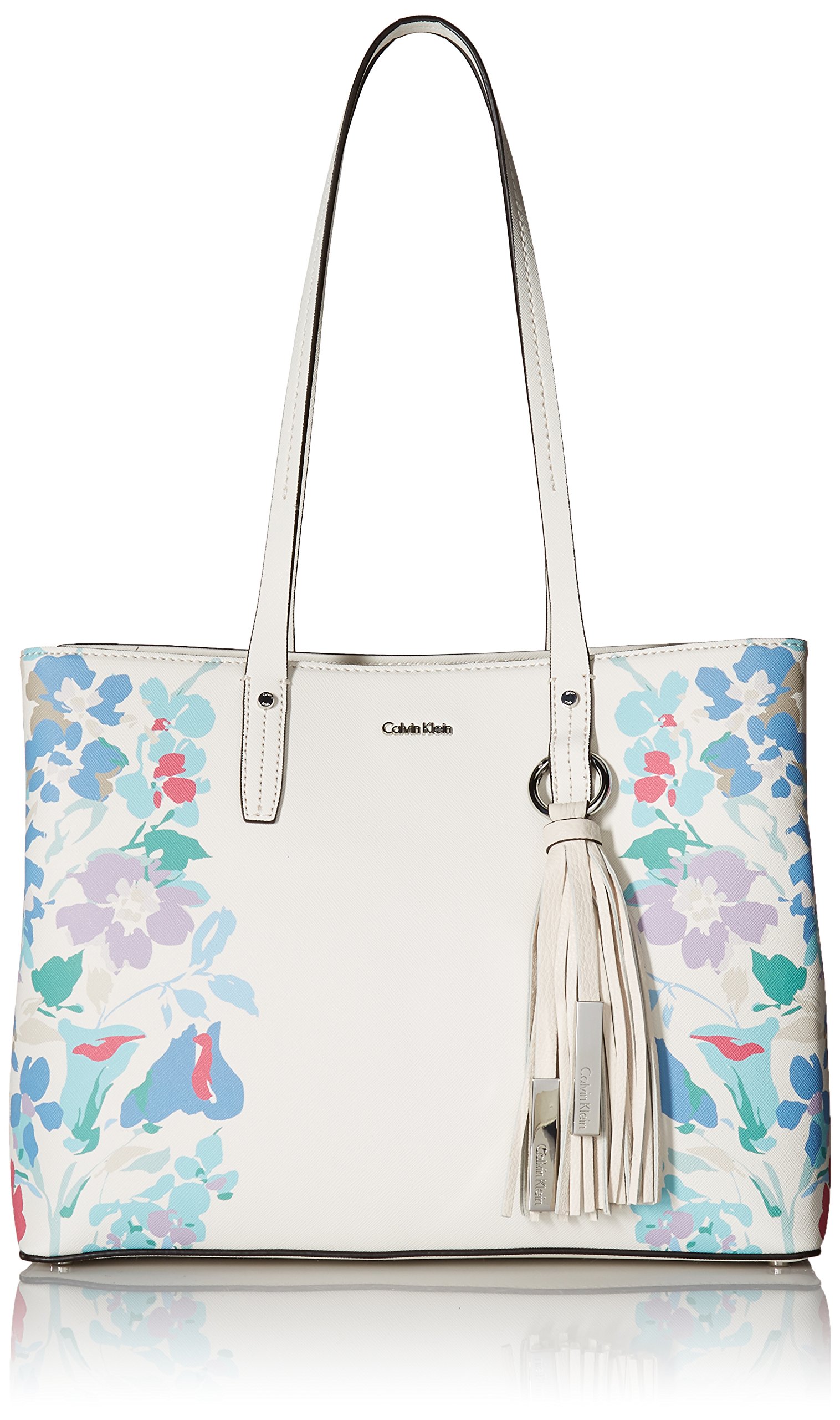 Calvin Klein Maggie Printed Saffiano Leather East West Tote Bag for Women - Stylish Work & Travel Handbag, Perfect for Office, Commute & Weekend Getaways