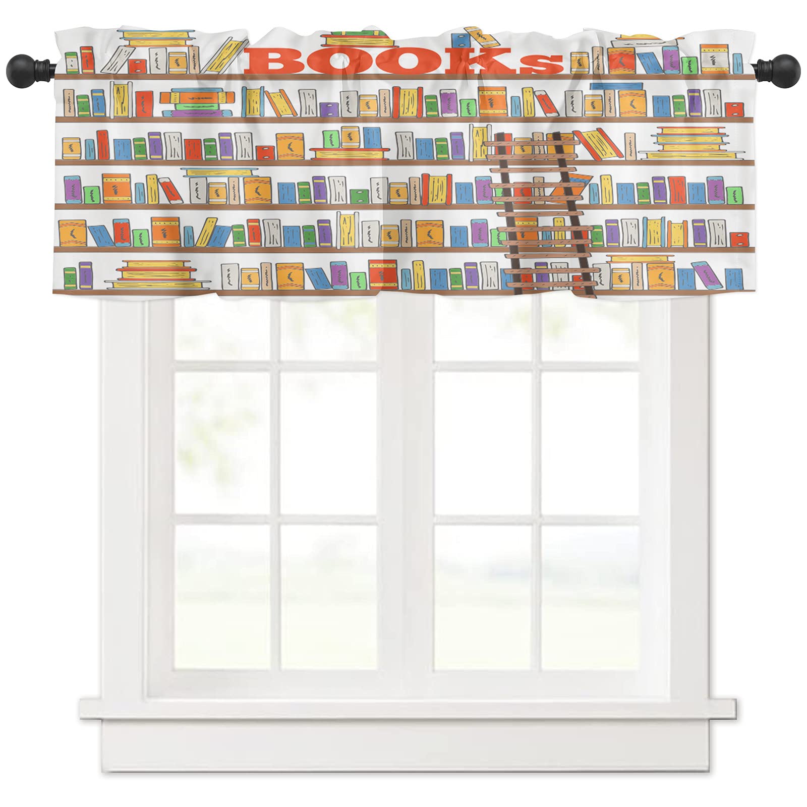 Custom Valance Curtains for Kitchen Window & Bookshelf - 54