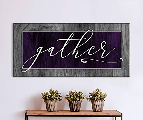Farmhouse Style 'Gather' Pantry Sign - 42x19 Inch Purple Wall Decor for Kitchen, Dining Room & Living Room | Rustic Home Decor | Perfect for Farmhouse, Cottage & Vintage Style Homes