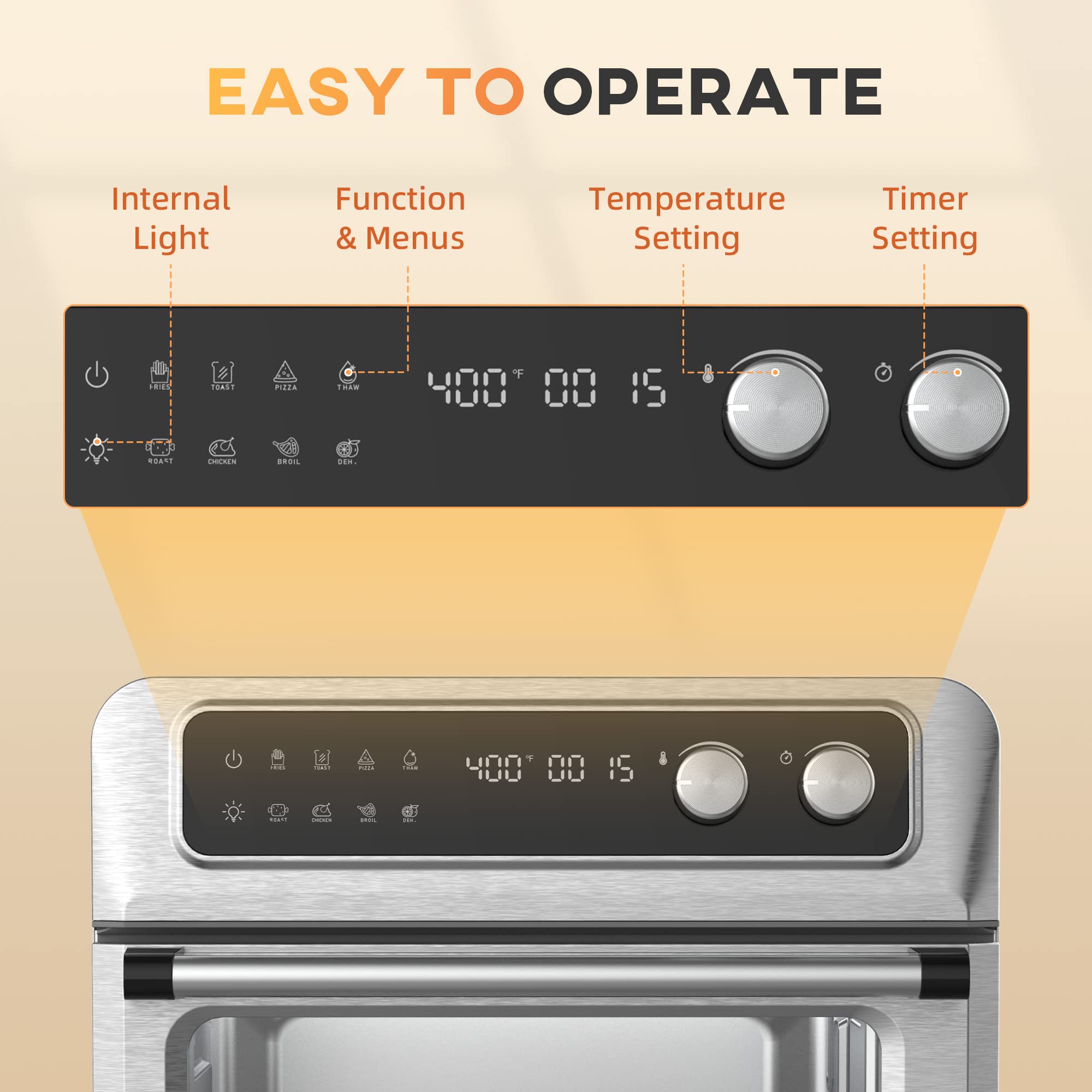 HOMCOM 21QT 8-in-1 Air Fryer Toaster Oven with Convection, Broil, Toast, Dehydrate & Thaw Functions - 1800W Stainless Steel Countertop Oven with Accessories - Perfect for Baking, Roasting & Healthy Air Frying at Home