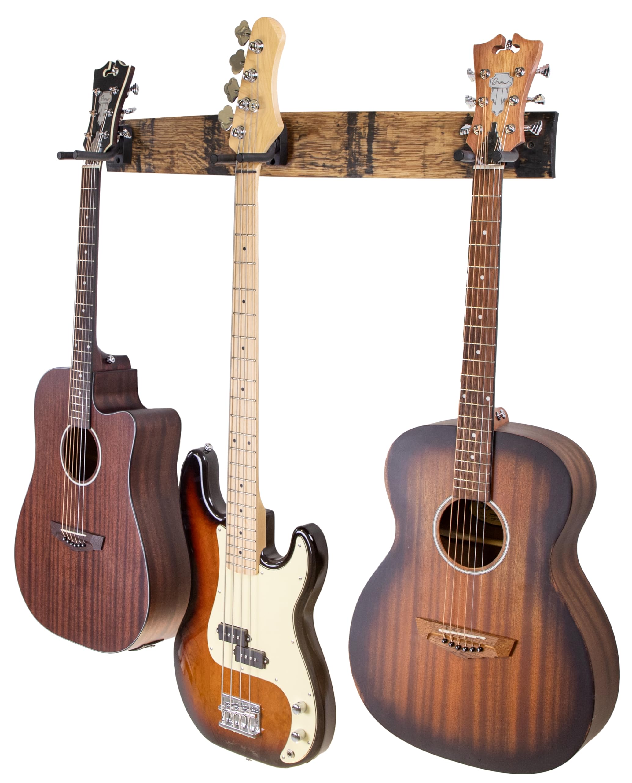Coyle Woodworks Whiskey Barrel Stave 3-Instrument Wall Mount - Guitar, Ukulele, Violin, Banjo Hanger with Natural Finish | Perfect for Home, Studio & Bar Decor