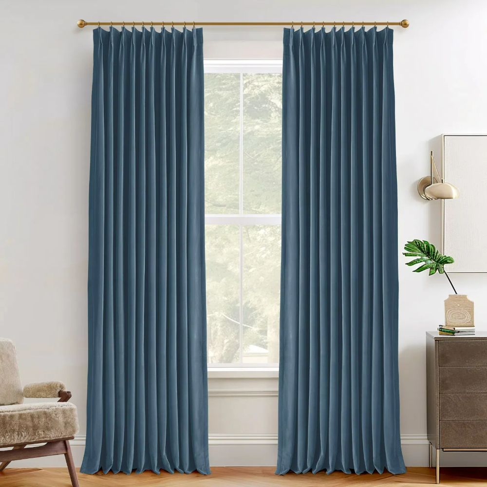 Luxury Beige Velvet Blackout Curtains - Heavyweight Thermal Insulated Drapes with Pleated Design for Living Room & Bedroom | Noise Reducing & Light Blocking Window Treatments