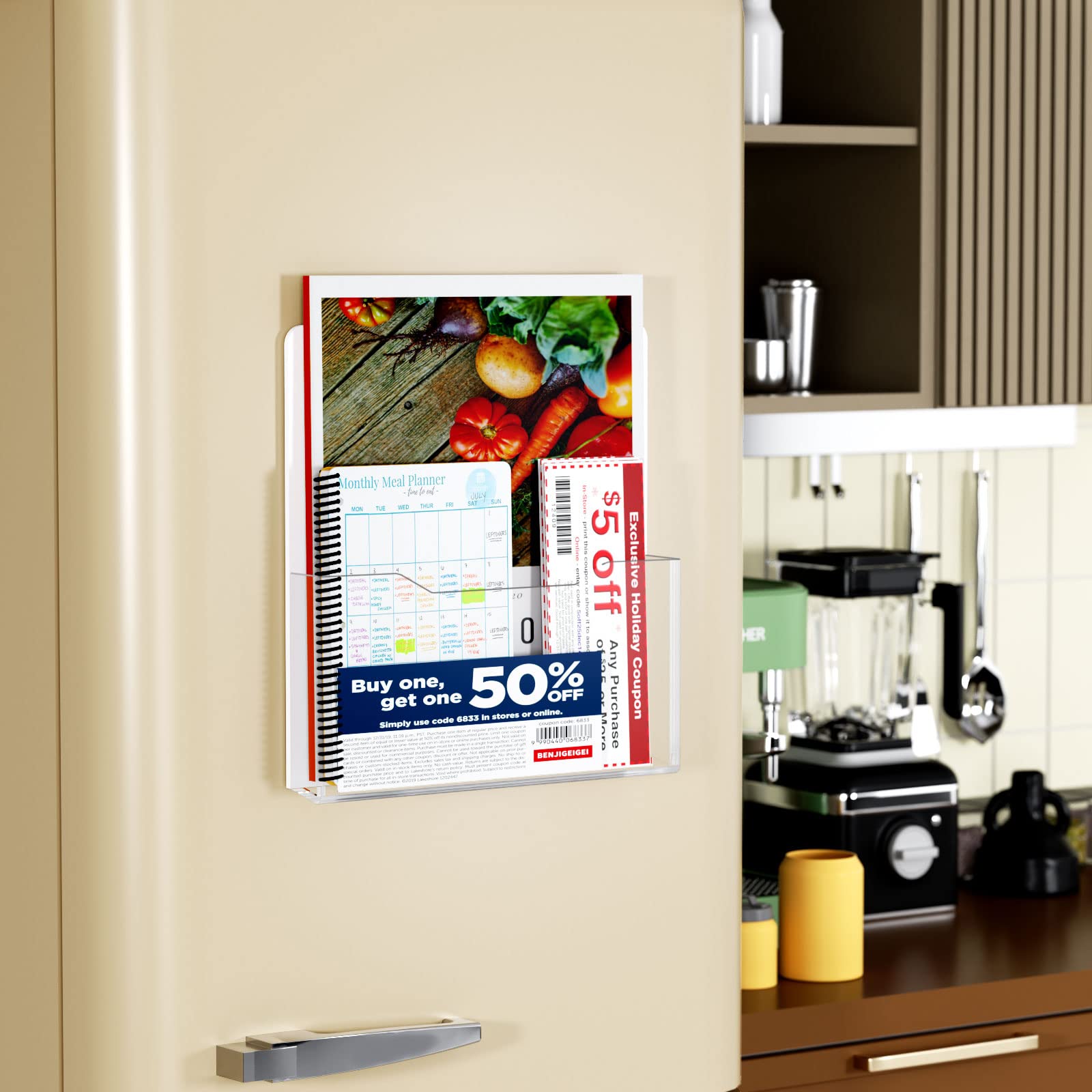 HIIMIEI Magnetic File Holder 2 Pack - Wall Mount Acrylic Hanging Organizer for Mail, Magazines & Documents - Fridge, Whiteboard & Cabinet Storage Solution - Clear (Perfect for Home Office & Kitchen Organization)