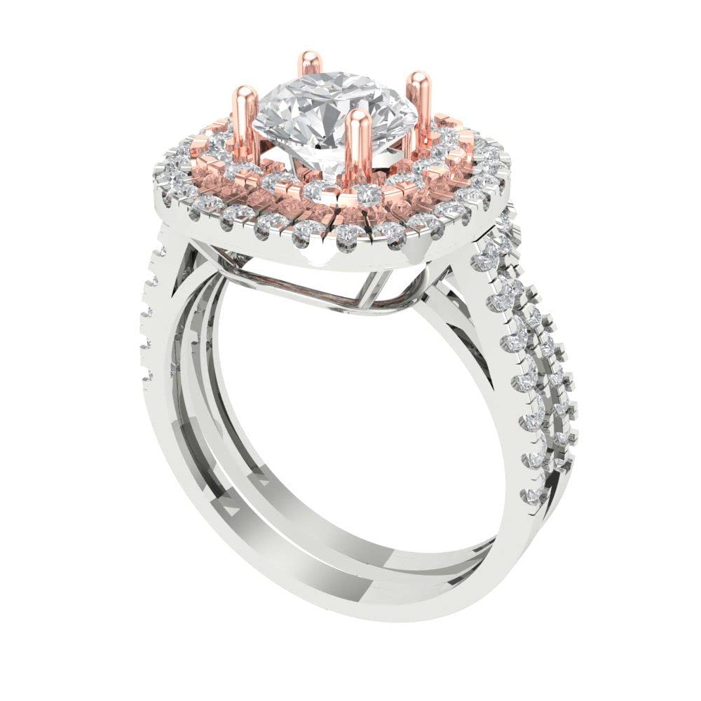 1.97ct Round Cut Moissanite Halo Bridal Ring Set in 14K White & Rose Gold – Stunning Solitaire Engagement Ring for Women, Wedding, Anniversary & Special Occasions