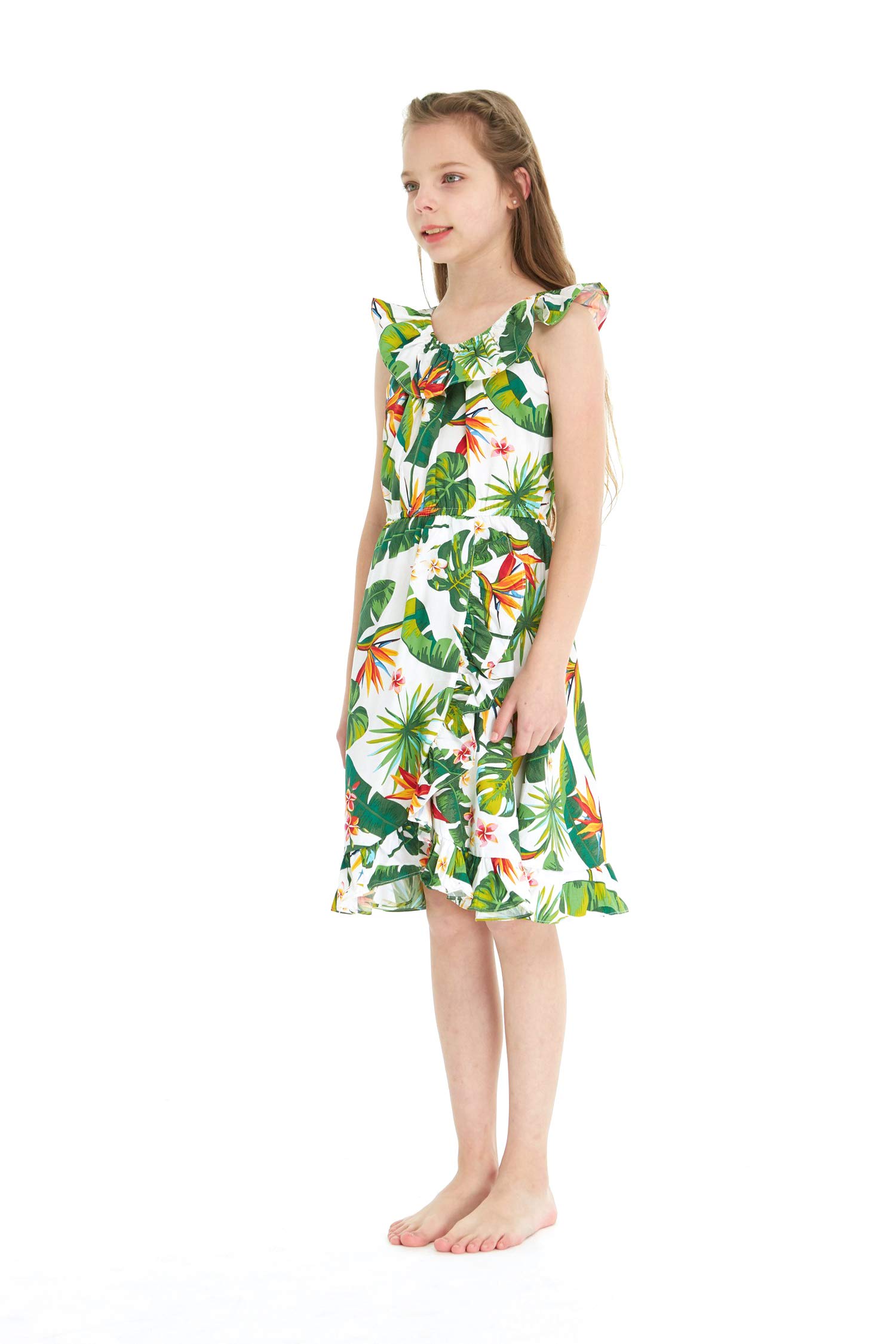 Vintage Tropical Toile Luau Wrap Ruffle Dress for Girls - Perfect for Hawaiian Themed Parties, Beach Vacations & Summer Outfits